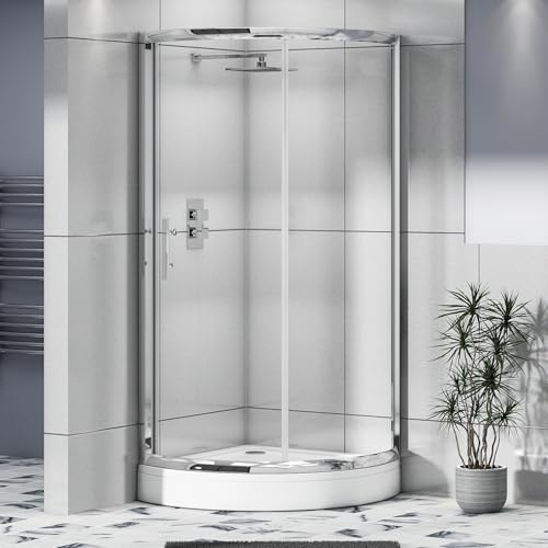 760 x 760mm Quadrant Shower Enclosure with High Rise Tray Single Sliding Cubicle Door 6mm Safety Tempered Glass Screen
