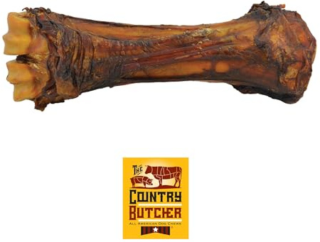 THE COUNTRY BUTCHER Beef Shank Dog Bones for Aggressive Chewers - Long Lasting Treats for Large and Giant Breed Dogs, Natural Healthy Marrow, Soup Smoke Bones, Made in The USA, 3 Count, 8-10