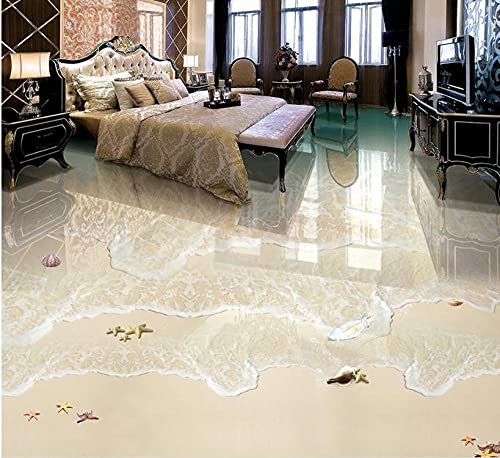 Hermosa y romántica alfombra de pared para pisos 3d para insonorización Papel tapiz 3d Olas de playa Murales de piso 3d Fondos de pantalla para sala de estar-400 * 280cm