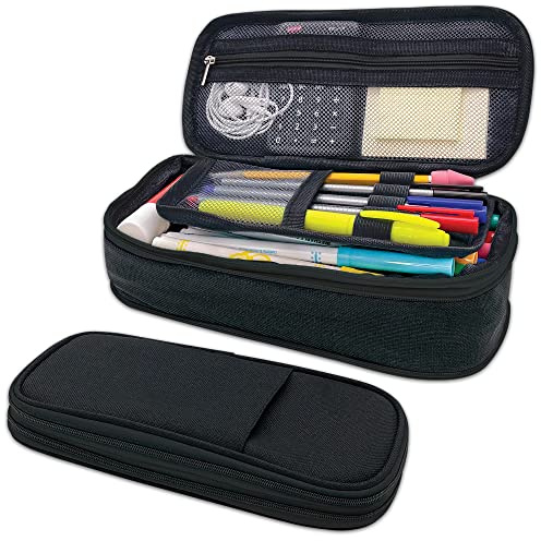 Teacher Created Resources Black Pencil Case Multifunctional Large Capacity Bag Pouch Holder Organizer
