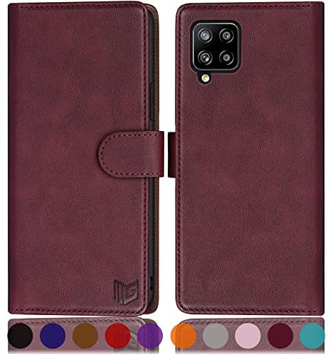 SUANPOT for Samsung Galaxy A12/M12 case with [Credit Card Holder][RFID Blocking],PU Leather Flip Book Protective Cover Women Men for Samsung A12 Phone case Wine Red