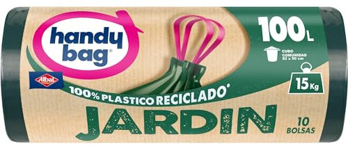 Handy Bag Bolsas de basura Jardín - Bolsas para cubo de basura de jardín, extra resistentes y antigoteo, autocierre, 100% plástico reciclado, soporta cargas hasta 15 kg, 100L, 10 unidades