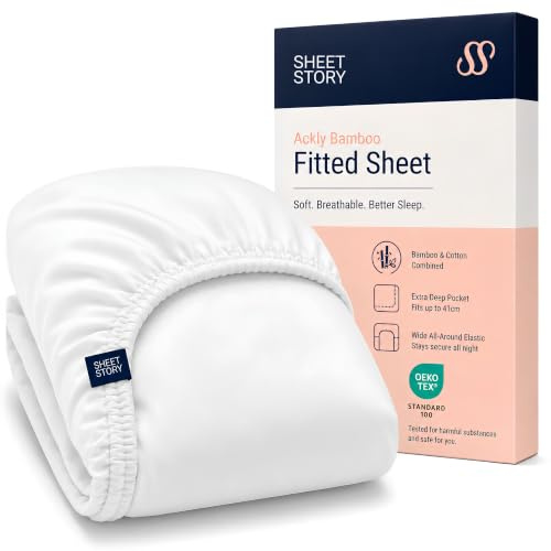 Sheet Story Bamboo Super King Fitted Sheet - 41cm Deep Pocket - 400 Thread Count - Soft, Cooling and Hypoallergenic - Superking Fitted Sheet - White