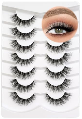 Happy Heartbeat 3D Clear Band Falsche Wimpern Natürlich Look Cat Eye Künstliche Wimpern Wispy Faux Mink lashes Flauschig Weiche Wiederverwendbare Kurze Fake Eyelashes 7 Paare(No.212)
