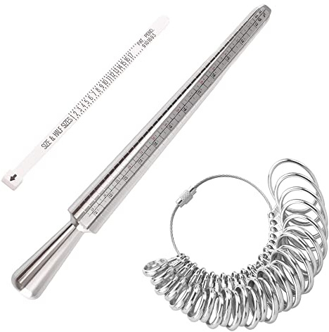 Outil de mesure de la taille de la bague en métal avec mandrin, bague, bague, bague, bague, kit de mesure et de mesure des doigts