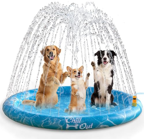 ALL FOR PAWS Stor matta för hundsprinklerdyna, 150 cm, kylande vattenleksaker för utomhusbruk, vattenlek, hundsprinkler, halkfri hundpool för hundbad, rolig trädgård, fontän, lek, kylmatta för hundar