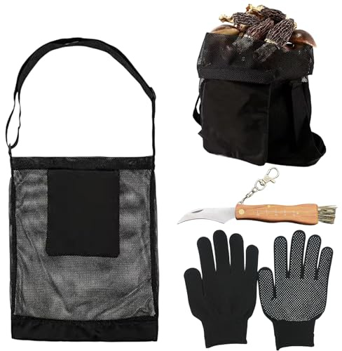 Nizirioo Couteau à Champignons Avec Brosse, Sac de Collecte, Gants 3 Pièces, Éponge Avec Règle - En Acier Inoxydable