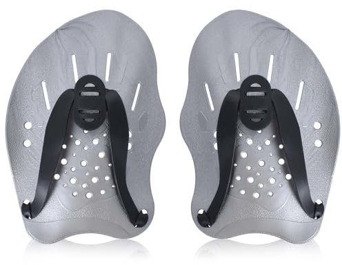 Pale da Mano per Nuoto, Pagaia per Nuoto Grigio con Cinturini Regolabili, Paddle a Mano per Nuoto Adulto, Accessori Nuoto Piscina Allenamento
