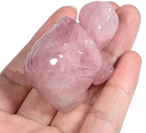 Lovionus89 Estatua de tortuga de cristal curativo, 2 pulgadas de piedra de bolsillo figura de tortuga tallada a mano escultura de piedras preciosas, cuarzo rosa