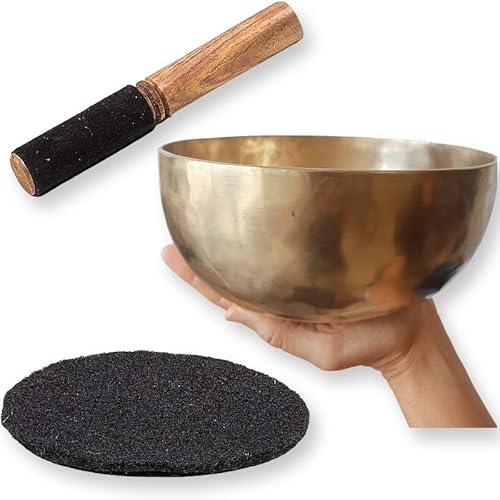 TENET - Handgjord klangskål från Chö-pa av koppar, tenn och 8 ädla metaller + clop plus ullbas (14,5 cm)