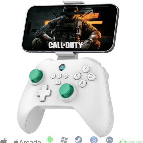 Megadream Mobile Game Controller for iPhone iPad, Wireless Android Gamepad - PS Remote Play, Xbox Cloud, Steam Link, GeForce Now, MFi Arcade Games, Micro & Hall Trigger, with Phone Clip, White
