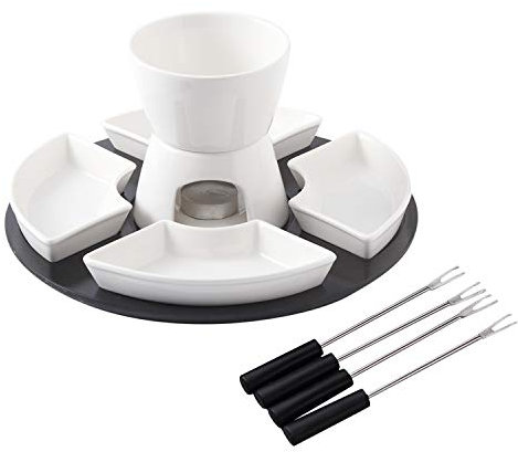 Juego de fondue de chocolate prémium con 4 platos de cerámica y tenedores de acero inoxidable, fácil de usar, fácil de limpiar, calidad duradera