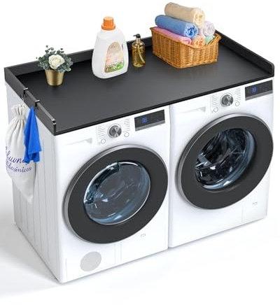 VEVOR Washer Dryer Countertop, 54 x 27 Wooden Washer and Dryer Countertop, Water-Resistant Laundry Machine Topper Cover with Anti-Slip Pads, for Laundry Room Organization and Storage, Black