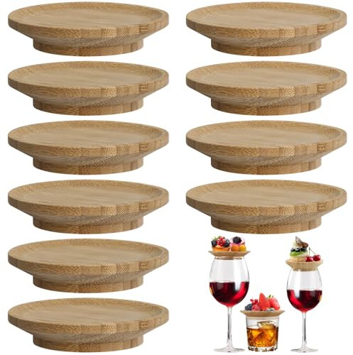 10 PCS Tapas de Bambú para Copas de Vino, Unidades de Adornos, Tablero para Copas de Vino, Posavasos de bambú para Embutidos, Tapas 10 cm para postres, entrantes y fiestas