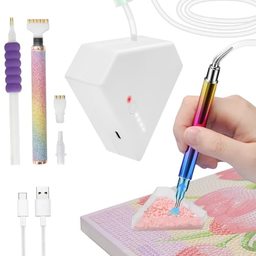 Diesisa Electric Diamond Art Painting Pen - Vacuum Diamond Painting Rechargeable - Adjustable Suction Level - Diamond Art Electric Pen with Three Different Pens - White