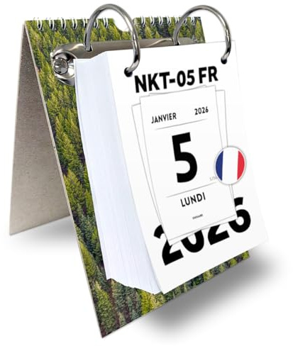 KALVOS Calendrier français 2026 - Calendrier de table - Calendrier mural - Calendrier à détacher - 365 jours - Calendrier à arracher - Calendrier quotidien minimaliste avec grands chiffres (fête du