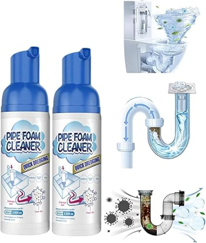Detergente in schiuma per tubi di scarico, potente schiuma detergente per lavandini e rimozione intasamenti, deodorante per tubi di scarico, detergente peTubi in schiumaPer WC, lavandini (2pcs)
