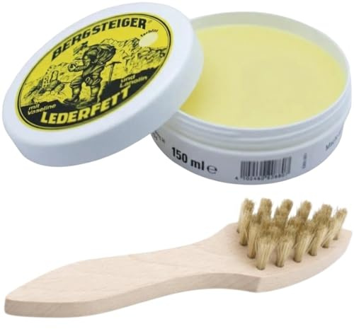 Effax Bergsteiger Lederfett farblos 200 ml mit Auftragbürste - Lederpflege Set für Glattleder, Bergschuhe, Arbeitsstiefel, Sicherheitsschuhe & Lederschuhe - pflegt & macht Leder wasserabweisend
