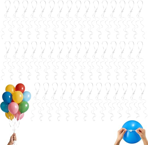 AUGTYRLV 200 Pezzi Chiusure per Palloncini con Corda Clip Palloncini Elio Bianche 120 cm Nastri Fissaggio per Matrimoni Compleanni Natale Fai da Te Decorazioni Festa