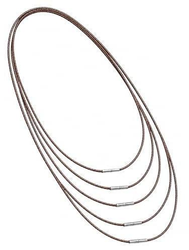 YAWYO Juego de 5 cordones de cuero con cierre, 45 cm, 50 cm, 55 cm, 60 cm y 70 cm, de cuero negro, para hombres y mujeres.
