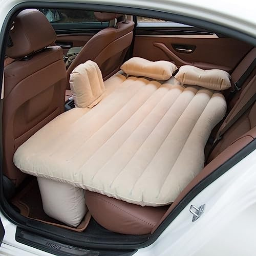 RiToEasysports Colchón de Aire para Automóvil, Cama Inflable Flocada, Almohadilla para Dormir de Viaje Plegable Portátil con Almohadas Laterales y Traseras, Diseño a Prueba de Fugas para Acampar,