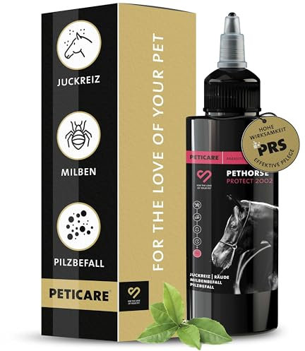 Peticare Caballo Locion Anti-Acaros, para Picores, Ataque de Hongos y Anti-Pulgas - Tratamiento Eficaz, Detiene la Picazon Fuerte, Productos de Cuidado - petHorse Protect 2002