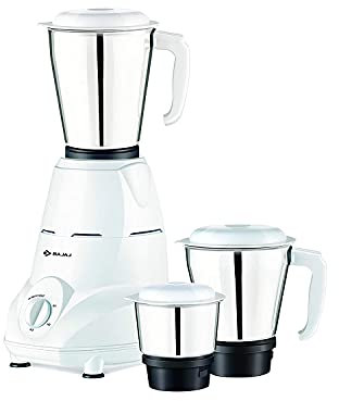 Bajaj Rex Indian Mixer Grinder 500W|Mixie For Kitchen With Nutri-Pro Features White|3 SS Mixer Jars For Heavy Duty Grinding|Extra International Adaptor|1 Month Warranty|2 Year Motor Warranty