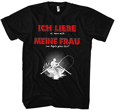 Ich Liebe Meine Frau Angeln Männer Herren T-Shirt | Angel Angler Angelbekleidung Fishing Fischen Sport Familie (L, Schwarz)