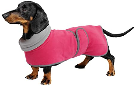 Geyecete -Invernale Cappotto per cane bassotti, con fodera in pile caldo, abbigliamento da esterni in pile polare per cani, con Foro per Imbracatura,Giacca per cani piccola y media-Rosa-S