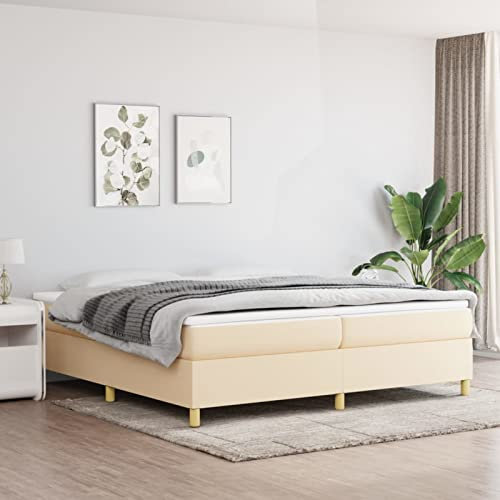Tidyard resårsäng, sängram, stoppad säng, ungdomssäng, gästsäng, sovrumssäng, dubbelsäng/enkelsäng, balksäng, sängram med ribbotten, träsäng, gräddvit, 200 x 200 cm, tyg
