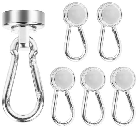 Crochets Magnétiques,6 Pièces Crochet Aimanté Aimant Neodyme Crochets avec Crochet de Carabiner pour le Réfrigérateur de Bateau de Croisière de Cuisine,Argenté