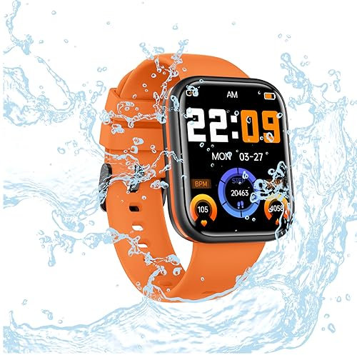 Smartwatch Herren Damen IP68 Wasserdicht Fitnessuhr Sportuhr Bluetooth-Anrufe mit Herzfrequenz-Schlafmonitor 7 Tage Lange Akkulaufze Itmehrfach Sportmodi für IOS Android Orange