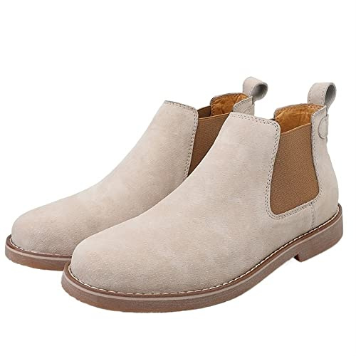 El Nuevo Botas Chelsea for Hombres Punta Redonda Cuero Simple Antideslizante Impermeable Deslizamiento Usable Antideslizante Trabajo de Moda (Color : Khaki, Size : 45 EU)