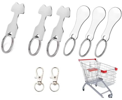 6pcs Chip Del Carrello Della Spesa,Chiave per Carrello Della Spesa in Acciaio Inox,Chiave Del Carrello Della Spesa Rimovibile，Gettoni per carrello della spesa, Accessori per attrezzi per trolley