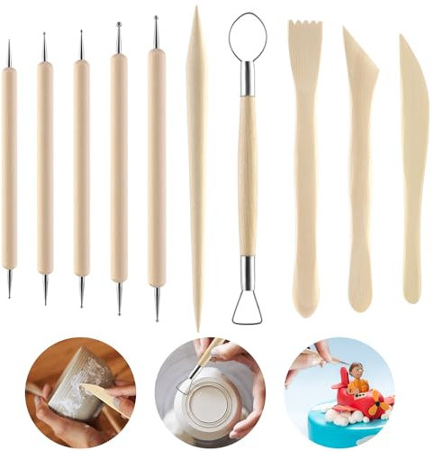 DSLSQD 10stück Modellierwerkzeug,Töpferwerkzeug,Ton Werkzeug,Keramik Werkzeug,Polymer Clay Sculpting Tools,Clay Modelling Tools,Holz Keramik Ton Werkzeuge Set,für DIY-Handwerk Grabstichel Modellierung