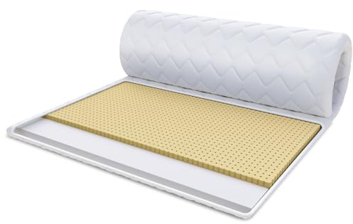 FDM Surmatelas en latex mousse froide 200 x 200 cm Dureté H2 Hauteur env. 4 cm Convient aux personnes allergiques Certifié Öko-Tex Blanc