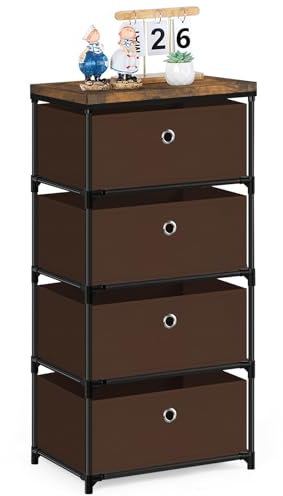 LIANTRAL Dresser with 4 Drawers, Fabric Chest of Drawers Storage Tower, Large Capacity Chest Cabinet Organizer Unit for Bedroom, Dorm, Hallway, Entryway, Brown