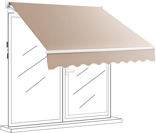 GOPLUS Toldo Retráctil Manual, Toldo Plegable Impermeable y de Protección Solar, con Manivela, Ángulo Ajustable 40-100° y Brazo Articulado, para Ventana Puerta Balcón Jardín Tienda (245x200CM, Beige)