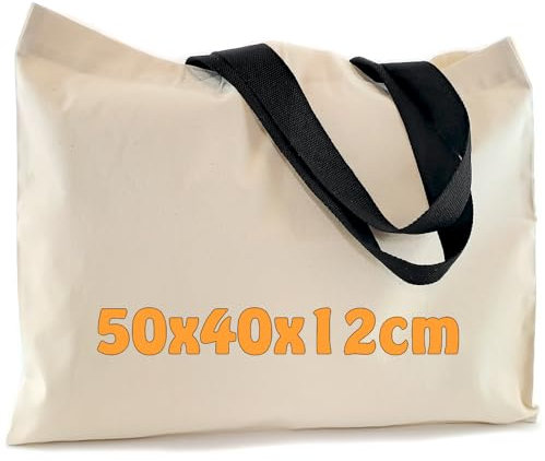 Cottonbagjoe große Baumwolltasche 50x40x12 cm – Geräumige Tragetasche für Einkauf, Reisen & Alltag – Robuste Stofftasche aus Baumwolle - unbedruckt – Öko-Tex 100 zertifiziert