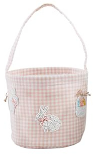 Mud Pie Pink Easter Beaded Bucket; 7 1/2 x 8 1/2