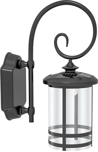 Outsunny Lampada da Esterno Solare con Accensione Automatica, in Metallo, Lanterna da Giardino con Pannello Solare a LED Impermeabile IP44, Nero