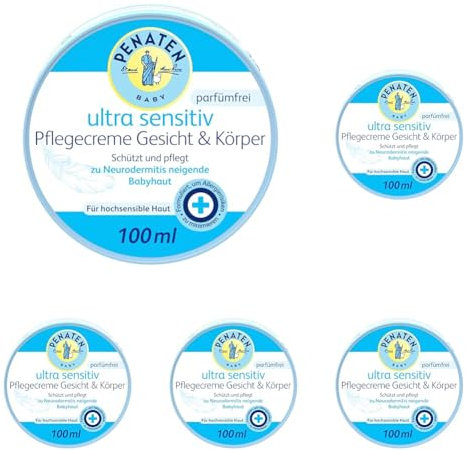 PENATEN Ultra Sensitiv Pflegecreme Gesicht & Körper (100ml) parfümfreie Baby Gesichtscreme & Körpercreme, schützende & pflegende Feuchtigkeitscreme für hochsensible, zu Neurodermitis neigende Babyhaut