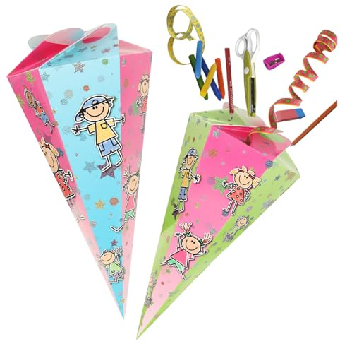 com-four® 2x school cones 30cm, sibling school cones made of cardboard