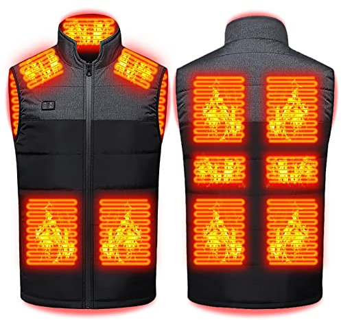 Gilet chauffant pour homme et femme, veste chauffante électrique USB avec 11 zones de chauffage, gilet chauffant léger, pour la pêche et la chasse, gris, 6XL