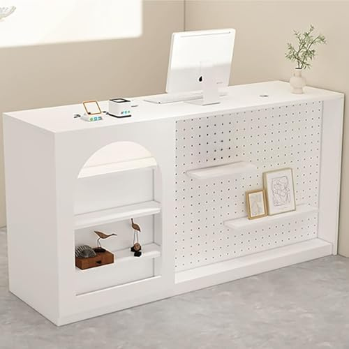 Bänkbord för detaljhandel med låsbar låda, receptionsstation, perforerad brädförvaring, modernt receptionsskrivbord för kontor och detaljhandelsutrymmen
