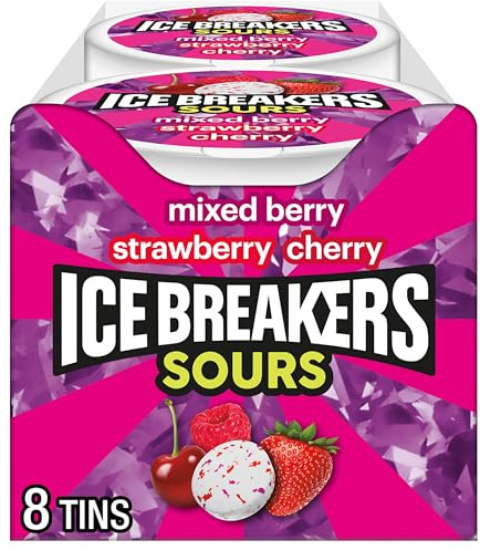 ICE BREAKERS Sour Mints, 1.5oz, Pack of 8 (Mixed Berry, Strawberry, Cherry)