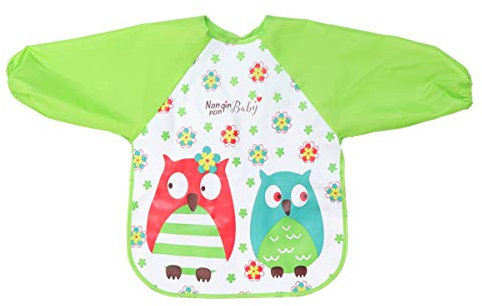 1 St¡§? Kinder Kunst Kittel Kinder Langarm wasserdichte Malsch¡§?rzen mit Eulendruck f¡§?r 1-3 Jahre gr¡§?n