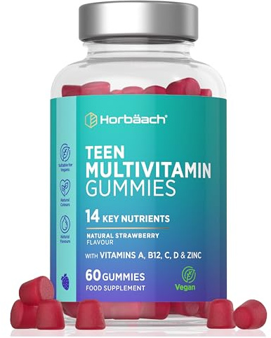 Multivitamin Gummies for Teenagers | 60 Count | A- Z Multivitamin Complex with Vitamin A, B12, C, D, and Zinc | Berry Flavour for Teens | Vegetarian and Vegan Supplement | by Horbaach