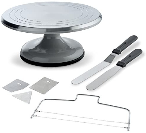 Tortenplatte Drehbare Tortenständer Tischdekorationsset - Aluminium Tortenplatte Drehbar, Rotierender Drehplatte Torte, Edelstahlspatel und Zuckergussglätter - Zum Dekorieren von Kuchen, Torten