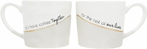 Pavilion Gift Company - Let's Have Coffee Together - 15-ounce Ceramic Iridescent Mug Set, Couple Gifts For Him and Her, Unique Wedding Gift, Engagement Gifts, 1 Count, White